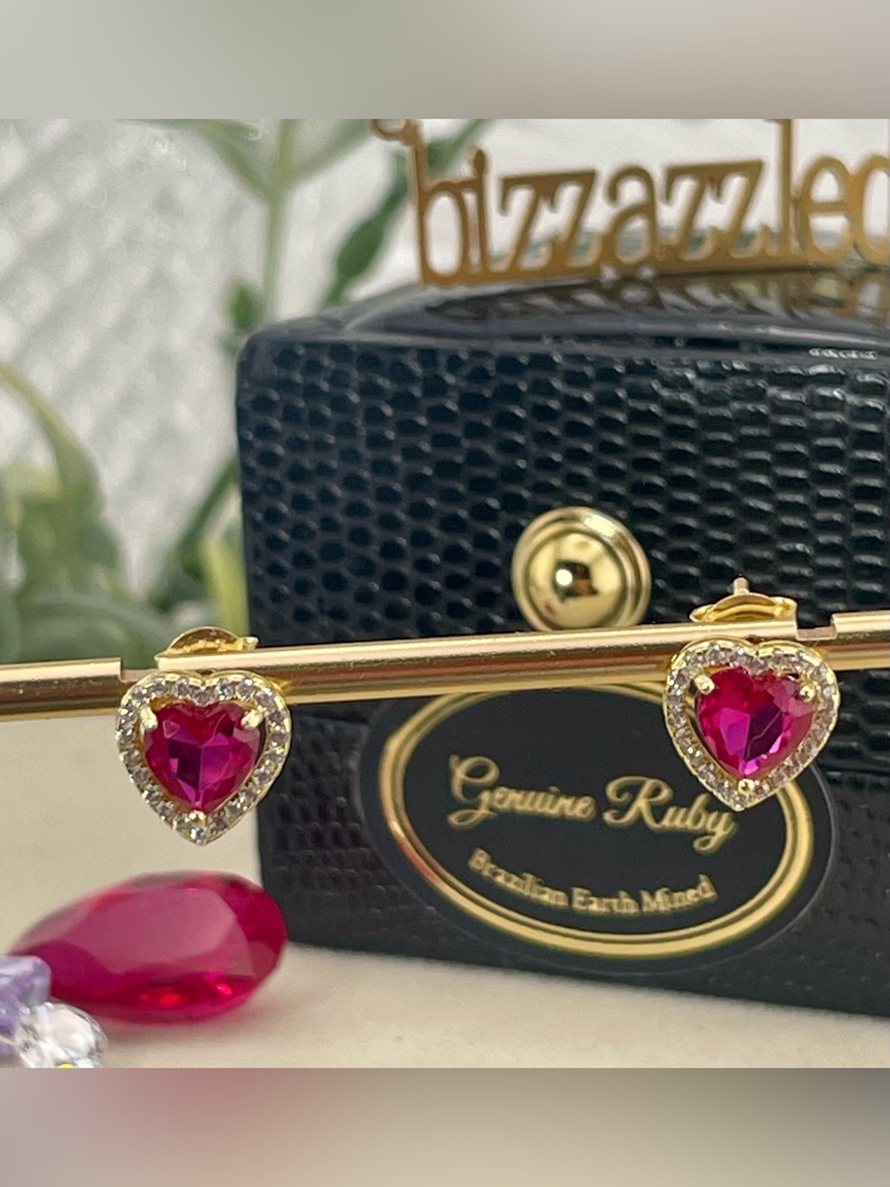 2.2ct Ruby Sapphire 14k Yellow Gold Electroplated on 925 Silver Earrings heart